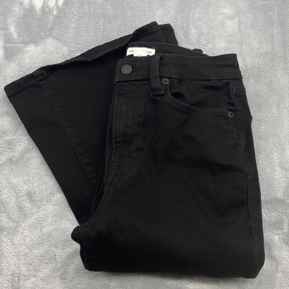 Good American Womens 8(26x33)Black Good Legs Flare Jeans Wide Leg Stretch Denim